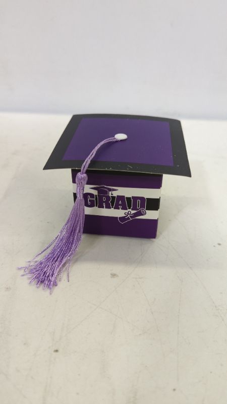 Photo 2 of SDKI 60Pcs Purple White Graduation Cap Candy Boxes Congrats Grad Graduation Gift Boxes for Graduation Party Favors Boxes 2022 Graduation Party Supplies Decorations
