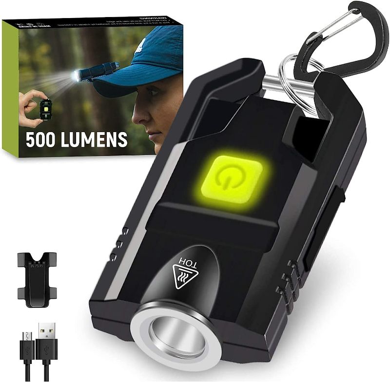 Photo 1 of Anhay Mini Flashlight Keychain -500 Lumens Rechargeable Pocket LED Flashlight with 3 Light Modes, Waterproof Design,EDC Keychain Flashlight with Hat Clip and Carabiner for Outdoor Hiking,Travel
