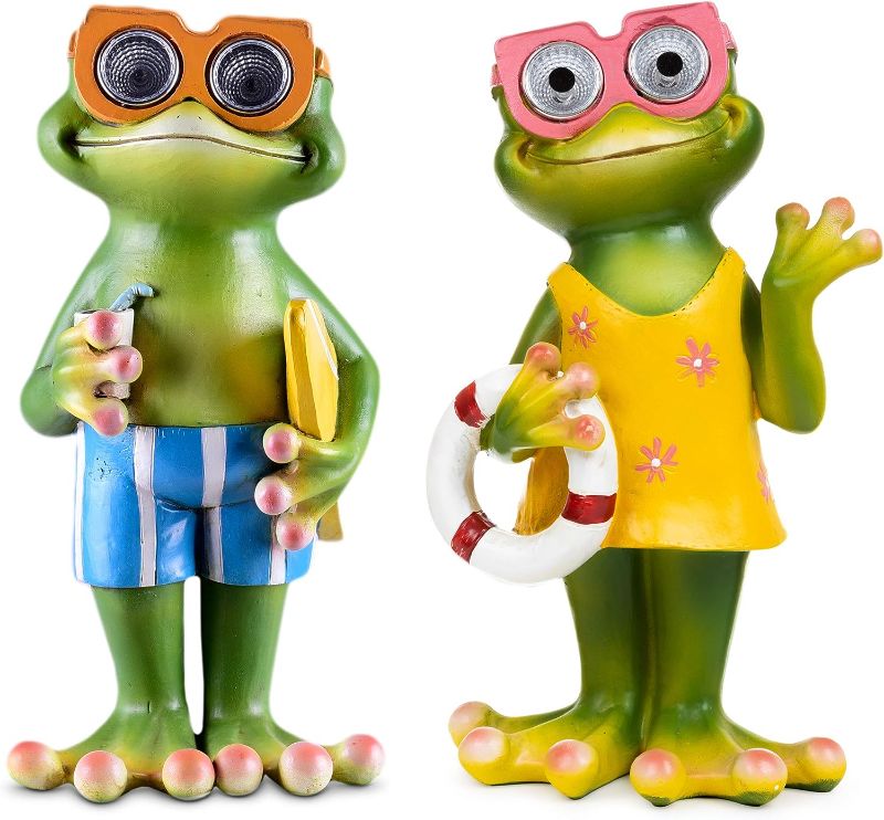 Photo 1 of Blazin' Bison Frog Garden Decor LED Eyes | Solar Frog Decorations | Frogs Decor Outdoor | Lawn Ornaments, Solar Yard, Patio, Balcony or Deck | Frog Yard Decor | Patio Figurine (Boy and Girl 2 Pack)
