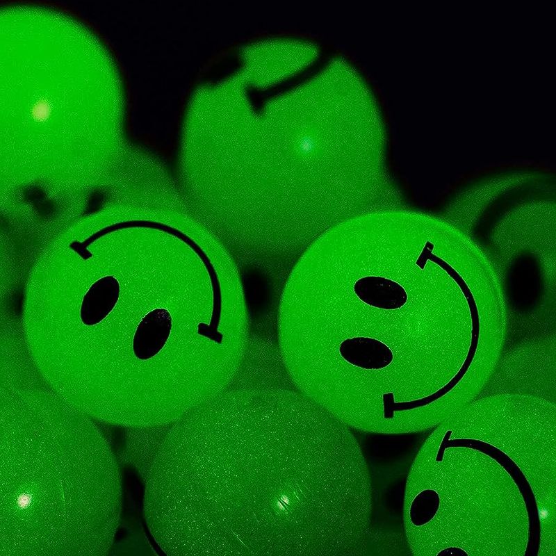 Photo 1 of Bulk Bouncy Balls Glow in The Dark - (1inch / 27mm) Diameter, High Bouncing, Small Rubber Smile Face Bouncing Balls for Kids, Vending Machines, Game Prize Toys, Party Favor, Gift Bag Filler

