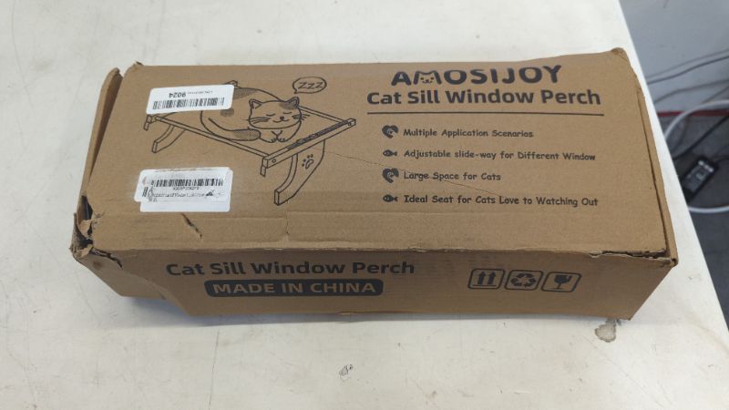 Photo 2 of AMOSIJOY Cat Sill Window Perch Sturdy Cat Hammock Window Seat with Wood & Metal Frame for Large Cats, Easy to Adjust Cat Bed for Windowsill, Bedside, Drawer and Cabinet (27.5''-White Plush) XL - 27.5'' - White Plush