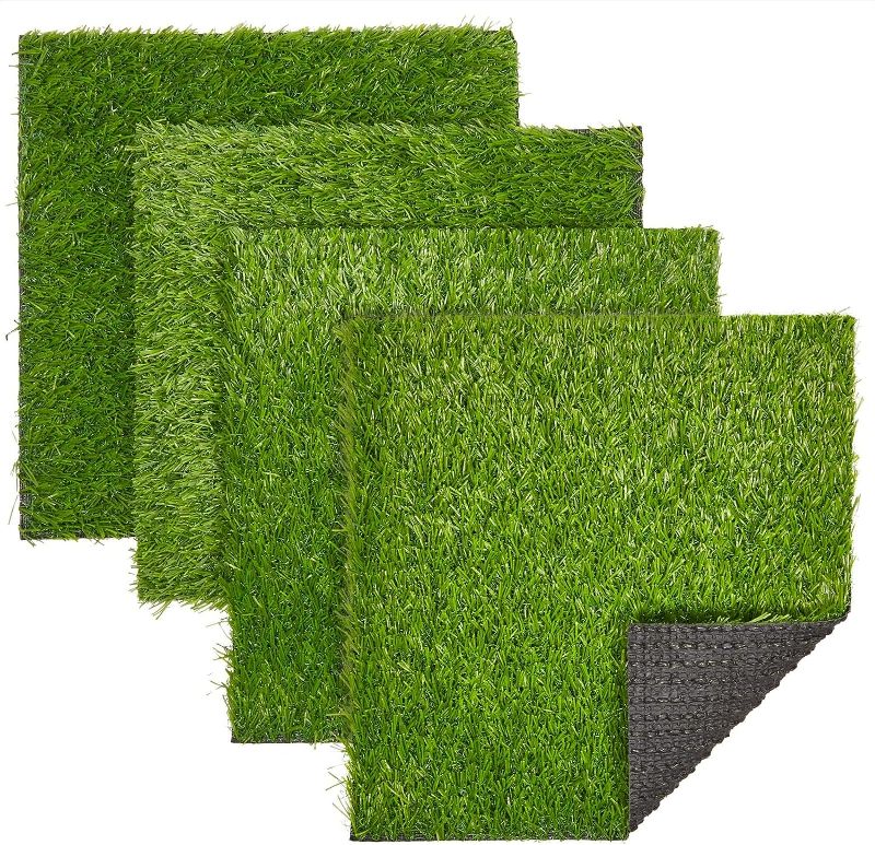 Photo 1 of Juvale 4-Pack Artificial Grass Mat Squares, 12x12-Inch Fake Turf Tiles for Balcony, Patio, Outdoor Faux Placemats, DIY Crafts and Decorations, Textured Grip Backing (Green)
