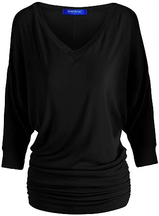 Photo 1 of Women's Luxe Rayon Boat Neck Dolman 3/4 Sleeve with Side Ruched Top Lightweight Fabric with Great Stretch Size XL