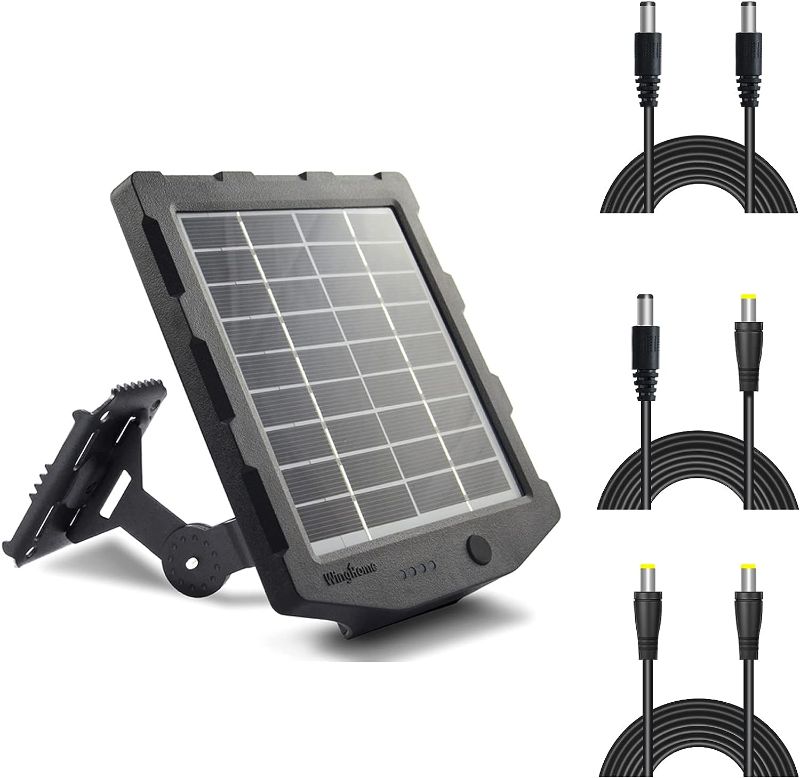 Photo 1 of Winghome Solar Panel for Trail Camera, Solar Charger Kit for Game Camera Trail Cam Deer Feeder with 16 Fts Extensive Cable DC 12/6V 2000 mAH Waterproof IP66 Compatible with Wildlife Camera (Black)
