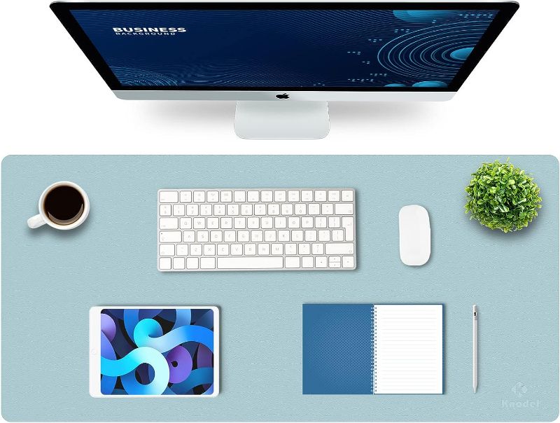 Photo 1 of K KNODEL Desk Mat, Mouse Pad, Desk Pad, Waterproof Desk Mat for Desktop, Leather Desk Pad for Keyboard and Mouse, Desk Pad Protector for Office and Home (Light Blue, 35.4" x 17")
