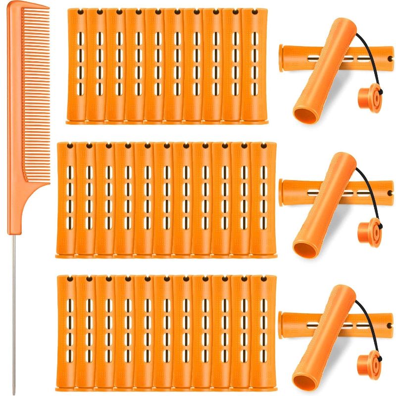 Photo 1 of 72 Pieces Cold Wave Rod Hair Perm Rods Hair Rollers Perming Rods Curlers with Steel Rat Tail Comb for Hairdressing Styling (Orange, 0.87 Inch)
