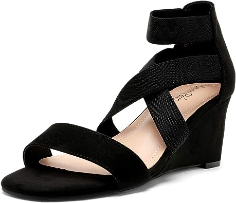 Photo 1 of DREAM PAIRS Women's Elastic Ankle Strap Low Wedge Sandals
