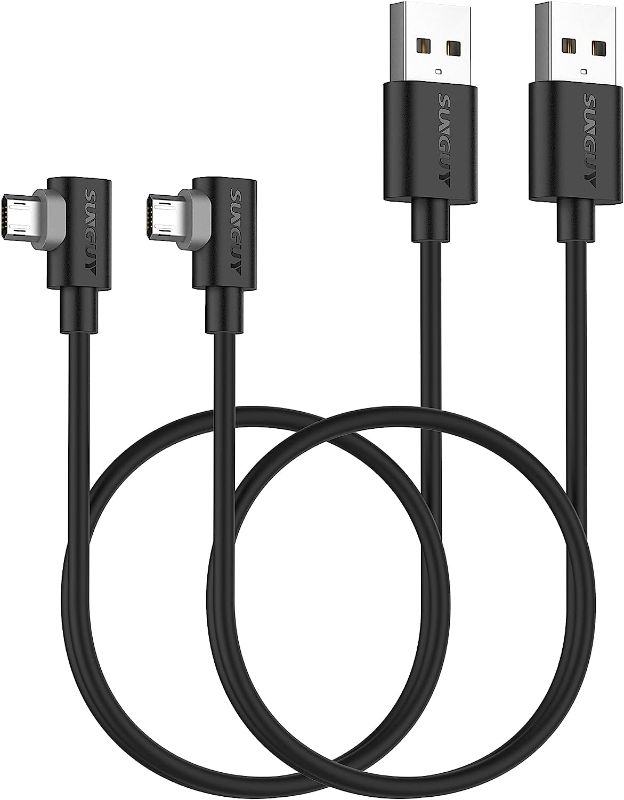 Photo 1 of SUNGUY Right Angle Micro USB Cable [2 Pack], 18W Short 90 Degree Micro USB Cable Fast Charging USB 2.0 Data Sync Compatible for Samsung Galaxy S7 Edge S6 S5, Moto E6 5 4, LG-Black