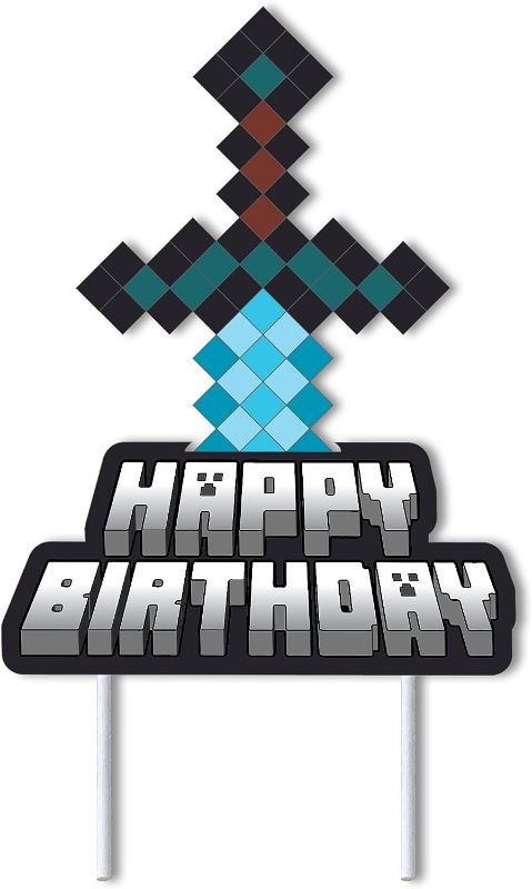 Photo 1 of Mining Craft Pixel Gamer Gaming Birthday Cake Topper Video Game Mine Party
