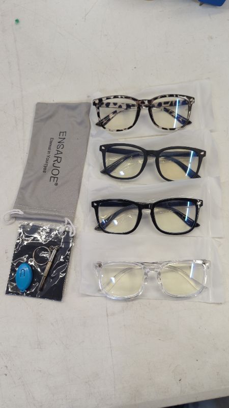Photo 1 of ENSARJOE 4 Pack Blue Light Blocking Glasses Square Reading/Gaming/TV/Phones Glasses for Women Men Anti Eyestrain & UV Glare
