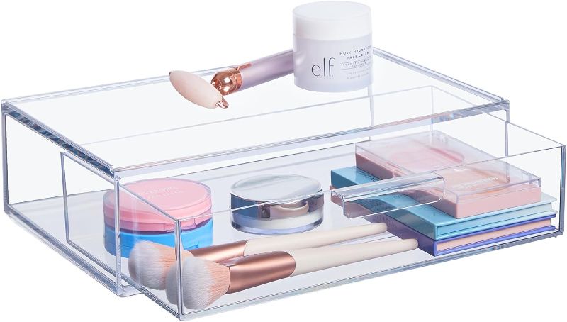 Photo 1 of STORi Audrey Stackable Clear Bin Plastic Organizer Drawer | Organize Eyeshadow Palettes, Cosmetics, and Beauty Supplies on a Vanity | Made in USA
