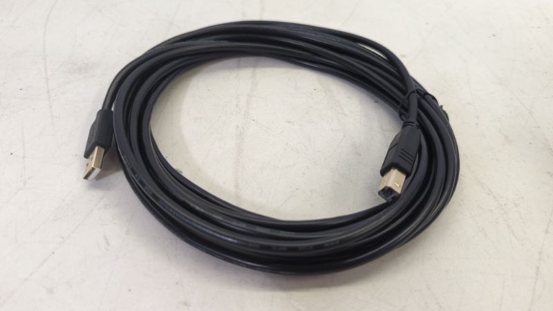 Photo 1 of USB-A to USB-B 2.0 Cable for Printer or External Hard Drive, Gold-Plated Connectors, 15 Foot, Black