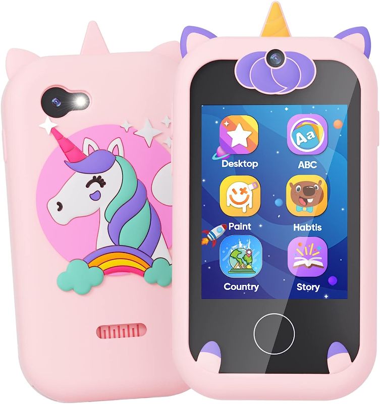 Photo 1 of Lizzbey Kids Phone Toddler Toys for Girls Age 3-8,Birthday Unicorns Gifts for Girls Age 3-6,Portable Touchscreen Learning Toy for 3 4 5 6 7 8 Year Old Girl with Camera 8G SD Card
