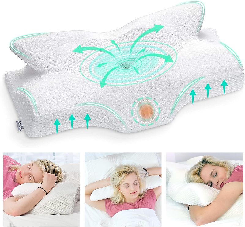 Photo 1 of Elviros Cervical Memory Foam Pillow, Contour Pillows for Neck and Shoulder Pain, Ergonomic Orthopedic Sleeping Neck Contoured Support Pillow for Side Sleepers, Back and Stomach Sleepers
