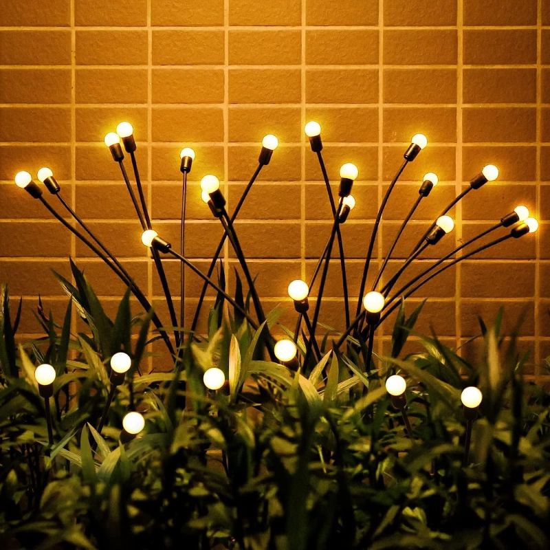 Photo 1 of 4PC 10 LED Solar Powered Firefly Lights,Outdoor Waterproof Starburst Swaying Garden Lights,Decorative String Lights,Automatically Turn Off During The Day and Turn on at Night, Warm White, JXHW
