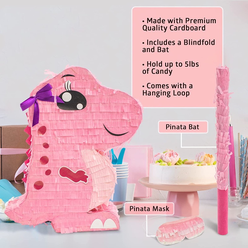 Photo 4 of Birchio Pink Dinosaur Pinata Bundle with a Blindfold and Bat (17x13x4 Inches), Perfect for Girl's Birthday Parties, Animal Theme Parties, Decorations…

Birchio Pink Dinosaur Pinata Bundle with a Blindfold and Bat (17x13x4 Inches), Perfect for Girl's Birth