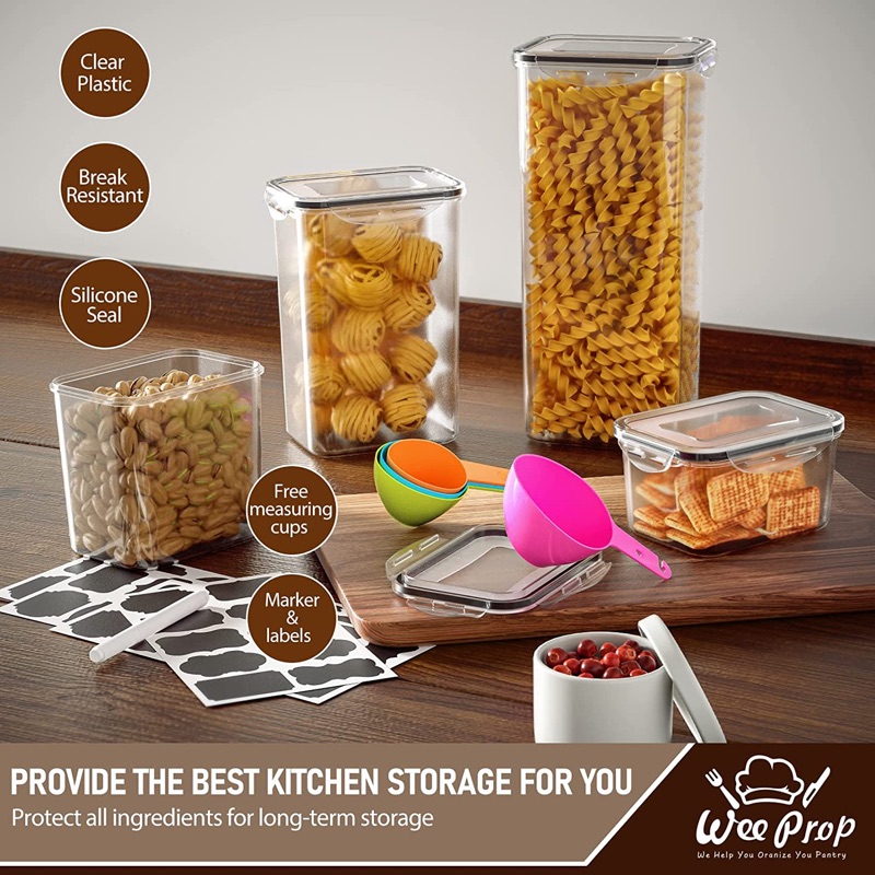 Photo 3 of Airtight Plastic Food Storage Containers with Lids, 24 Packs Stackable BPA Free Clear Pantry Organization and Storage.Durable Canisters Sets for Cereal,Sugar,Baking Supplies-with Labels, Marker& Spoon

??STACKABLE AND SPACE SAVER?- With the stackable and 