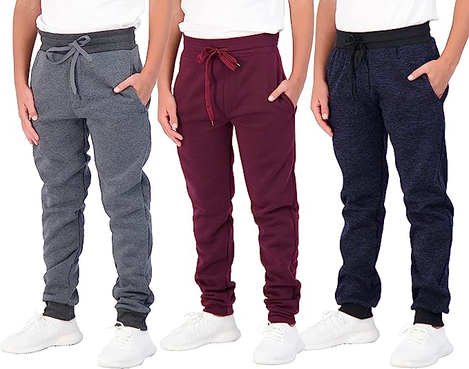 Photo 1 of Real Essentials 3 Pack: Boys Youth Active Athletic Soft Fleece Jogger Sweatpants (x-small)