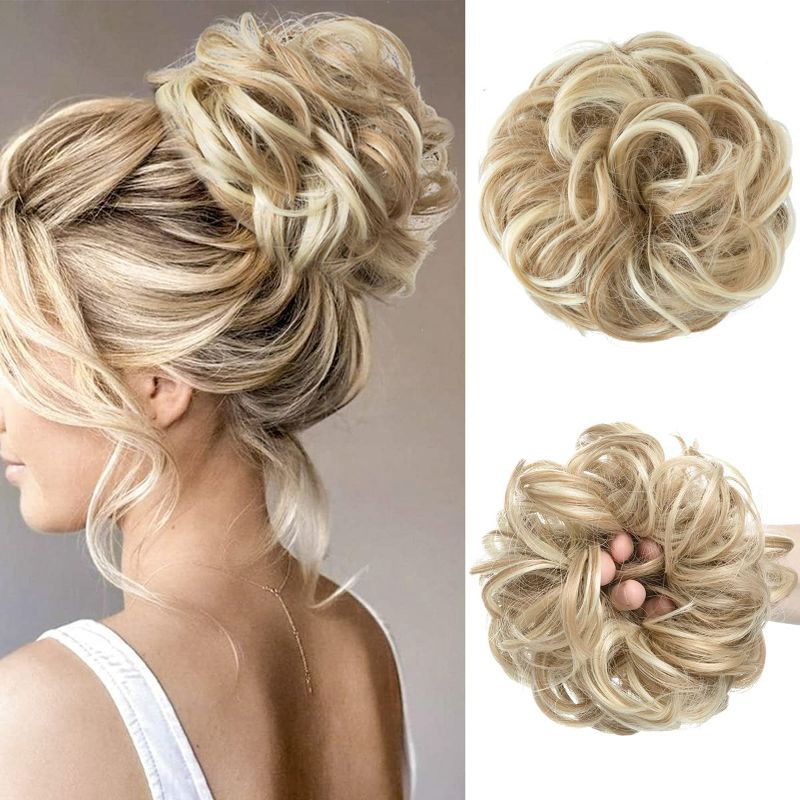 Photo 1 of CJL HAIR Large Messy Bun Hair Piece Wavy Curly Scrunchies Synthetic Chignon Ponytail Hair Extensions Thick Updo Hairpieces for Women (Wavy, Curly, Dirty Blonde)
