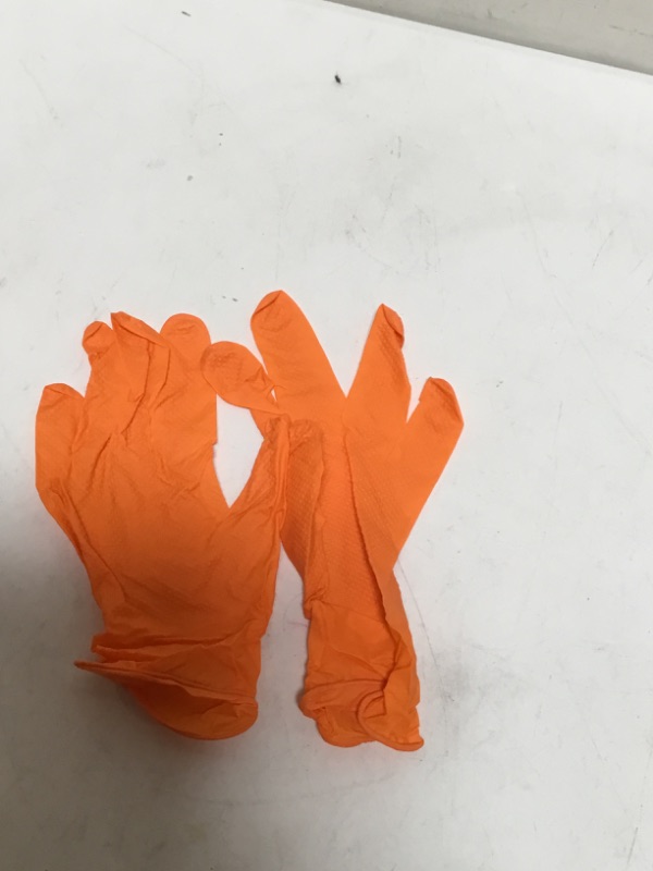 Photo 3 of Inspire Heavy Duty Orange Nitrile Disposable Gloves Ultra 8 Mil Diamond Textured Grip
