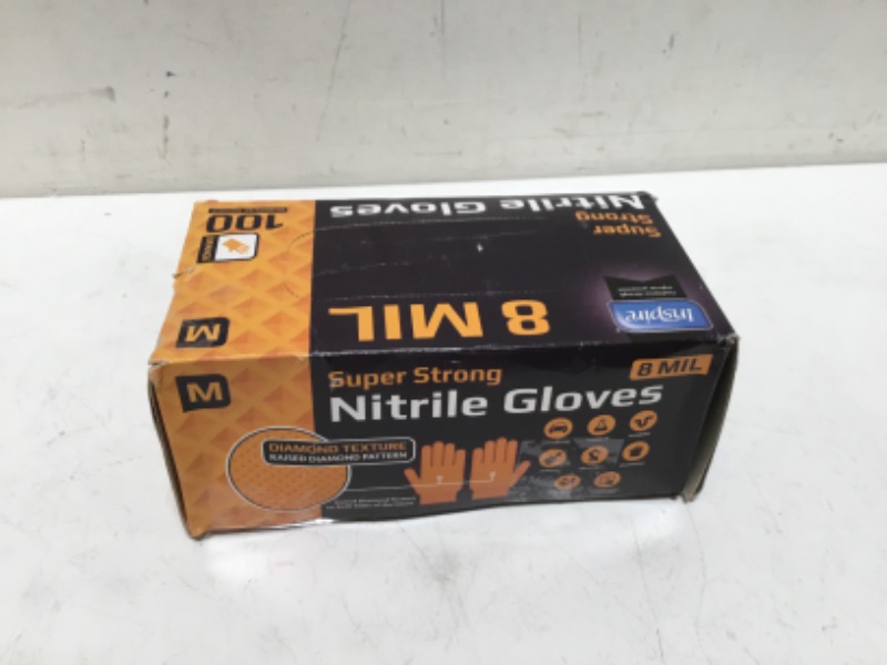Photo 2 of Inspire Heavy Duty Orange Nitrile Disposable Gloves Ultra 8 Mil Diamond Textured Grip
