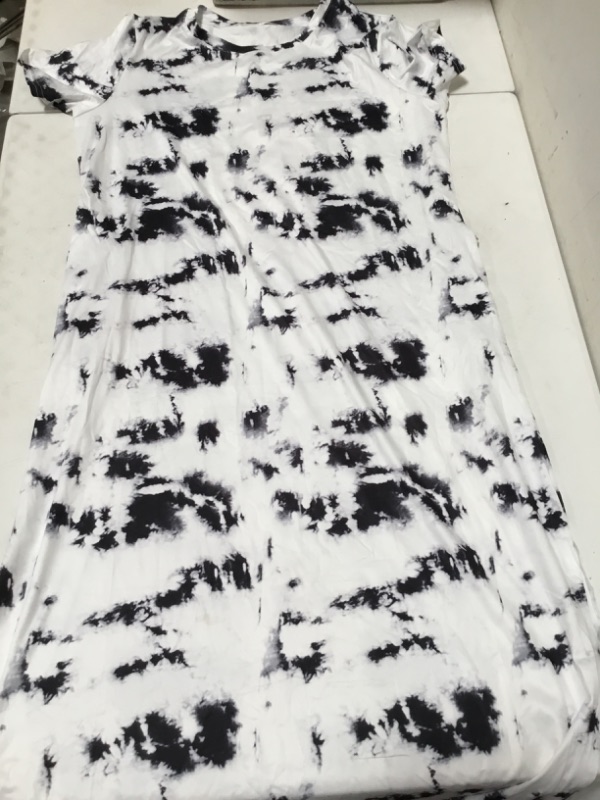 Photo 3 of Naggoo Women's Short Sleeve Split Maxi Dress Casual Plain Tie Dye Print Tshirt Long Dresses with Pockets X-Large White Tie Dye