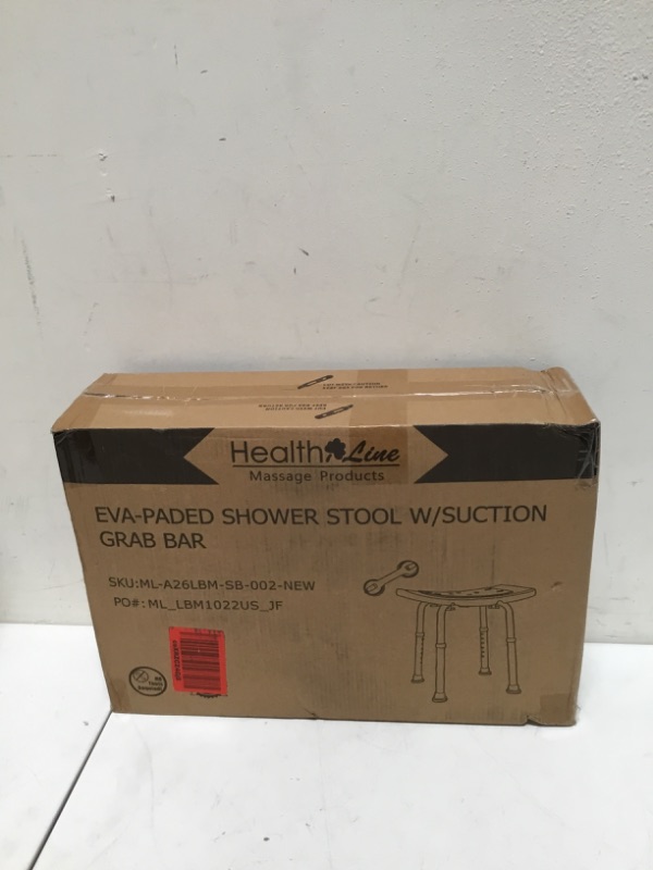 Photo 2 of NEW HEALTHLINE Eva Padded Shower Stool with Suction Grab Bar, White/Blue, in box
