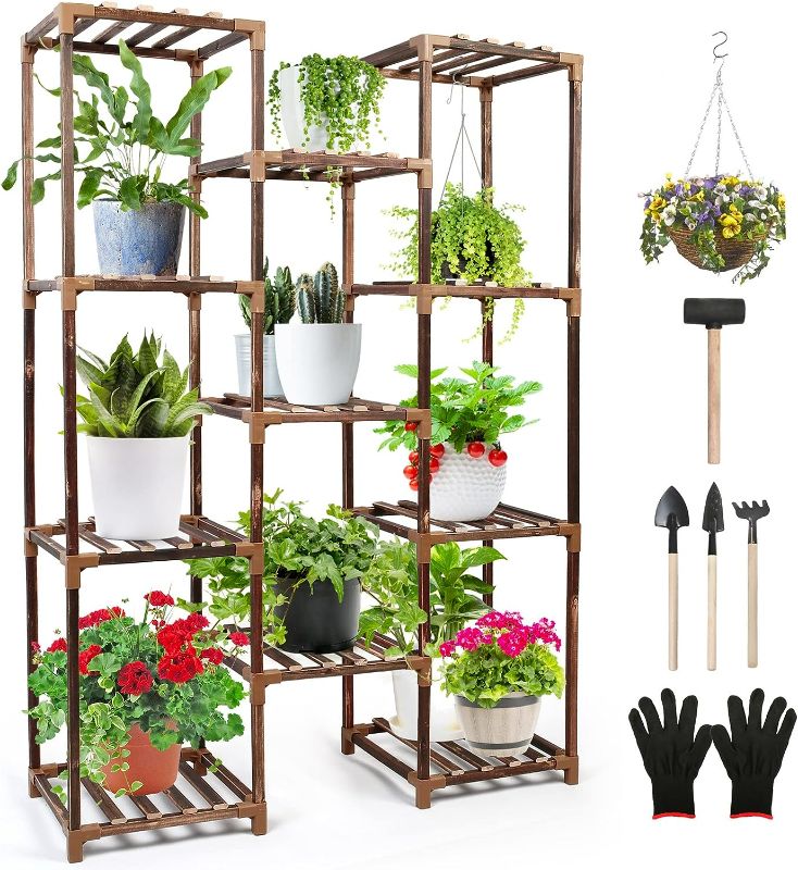 Photo 1 of LotFancy Plant Stand Indoor Outdoor, Large Tall Wood Plant Shelf for Multiple Plants, 3 Tiers 11 Potted Plant Display Rack Flower Stand for Living Room Patio Corner Balcony Office
