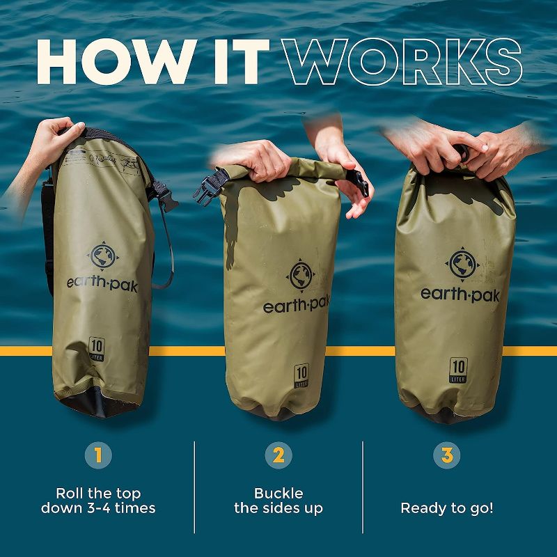 Photo 1 of Earth Pak -Waterproof Dry Bag - Roll Top Dry Compression Sack Keeps Gear Dry for Kayaking, Beach, Rafting, Boating, Hiking, Camping and Fishing 
