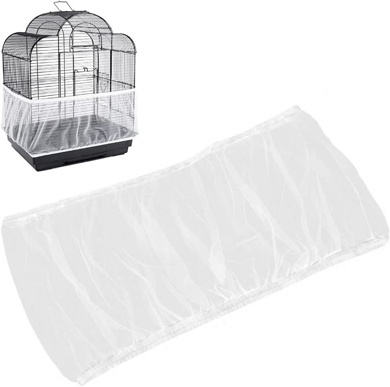 Photo 1 of BSBMIEQM Universal Bird Cage Seed Catcher,Seed Catcher Guard Net Cover,Parrot Nylon Mesh Net Cover,Soft Airy Cage Net Stretchy Skirt for Round Square Cages(Circumference 50 inch to 90 inch?White)