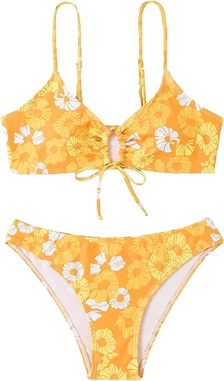 Photo 1 of SOLY HUX Women's Spaghetti Strap Floral Print Bikini Bathing Suit 2 Piece Swimsuits (large)
