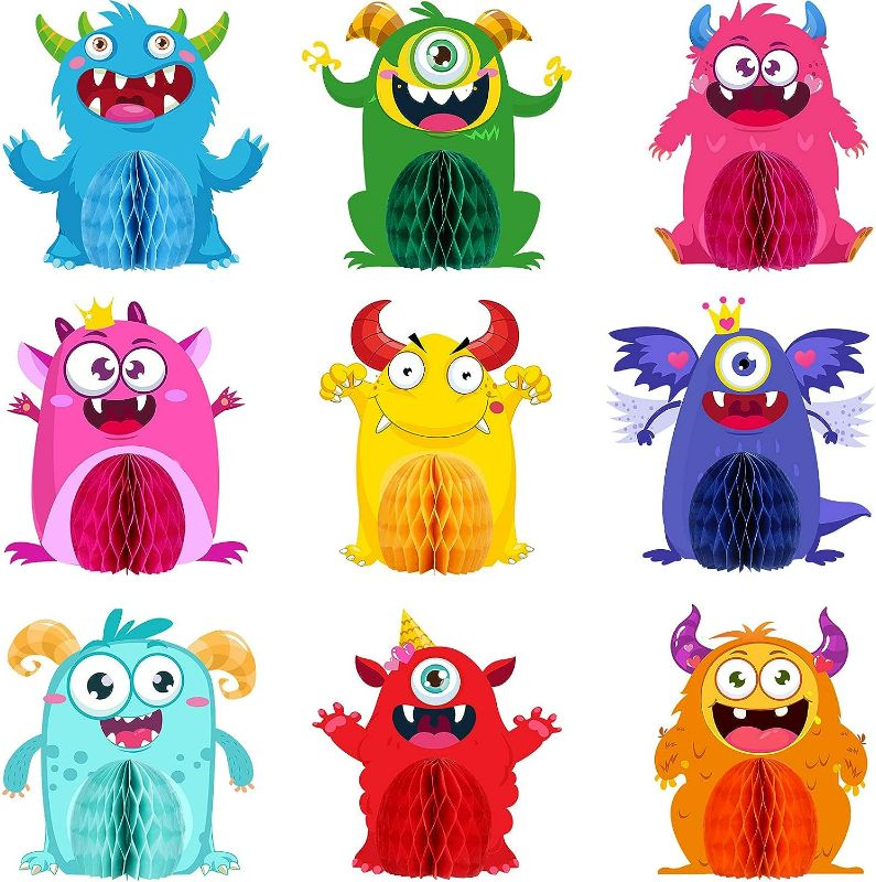 Photo 1 of 9 Sets Monster Honeycomb Centerpieces Little Monster Party Table Decorations Monsters Themed Birthday Party Supplies Baby Shower Party Favors Birthday Party Centerpiece Table Toppers Decor for Kids
