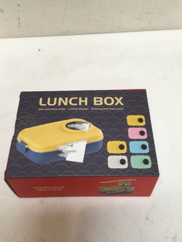 Photo 1 of Bento Box, 1100ml Grid Design Thermal Lunch Box Double Layer for Home to Office for Picnic Blue
