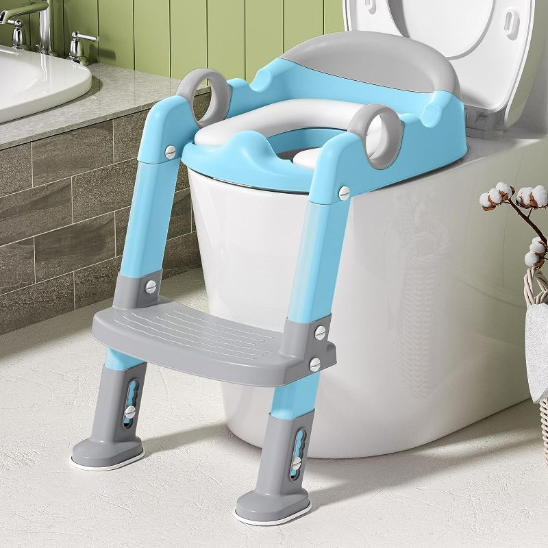 Photo 1 of Potty Training Seat with Step Stool Ladder, Toddlers Potty Training Toilet for Kids Boys Girls (Gray/Blue)
