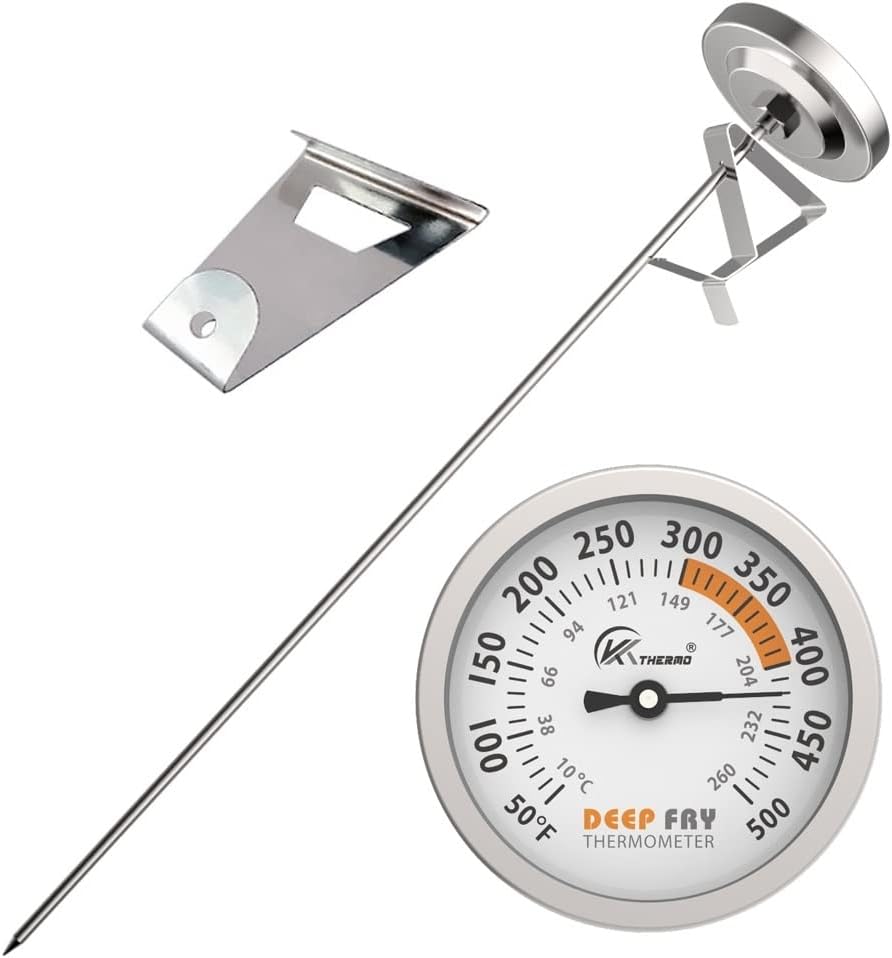 Photo 1 of KT THERMO Deep Fry Candy Thermometer with Stainless Steel 2.5 Inch Dial Thermometer and 12" Probe Meat Cooking Thermometer,Best for Turkey,BBQ,Grill (White Dial)
