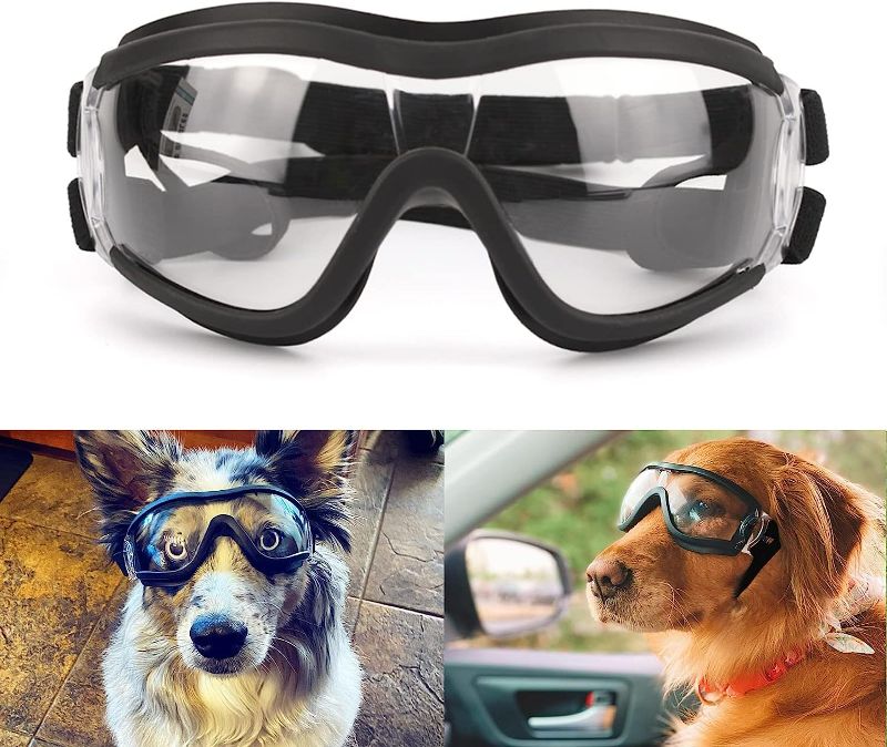 Photo 1 of NAMSAN Dog Sunglasses Medium to Large Dog UV Transparent Goggles Windproof Anti-Dust Snowproof Pet Glasses with Elastic Straps, Clear
