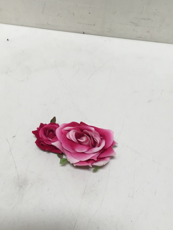 Photo 2 of Ladies Handmade Flannel Elegant Pink Red Rose Hairpin Hair Clips Bridesmaid Head Piece Bridal Flower Hiar Clip (ROSE RED)
