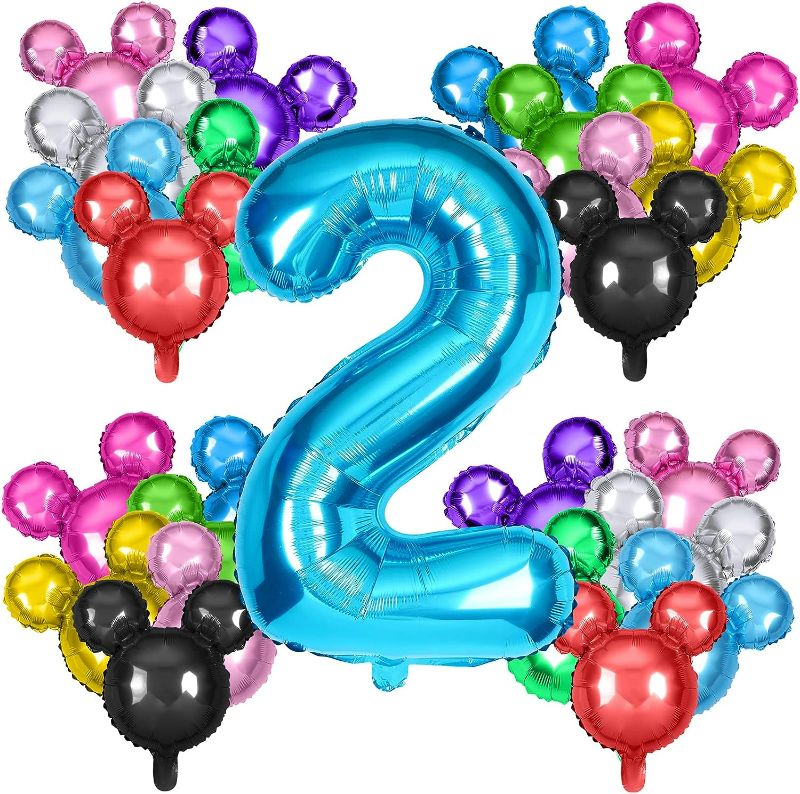 Photo 1 of 24 Pcs Mouse Head Foil Balloons Colorful Mouse Birthday Mylar Balloons Party Supplies Mouse&Number Aluminum Foil Balloon for Kids Second Birthday Baby Shower Theme Party Decoration Photo Props,18"
