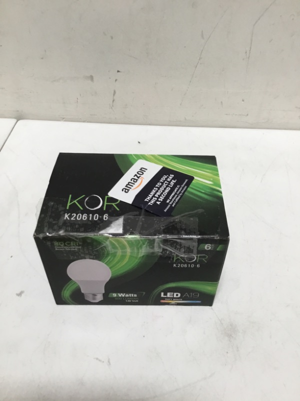 Photo 2 of KOR (Pack of 6) 9W LED A19 Light Bulb – (60W Equivalent), UL Listed, 3000K (Soft White), 750 Lumens, Non-Dimmable, LED 9 Watt Standard Replacement Bulbs, with E26 Base, 15000 Hours, Long Life