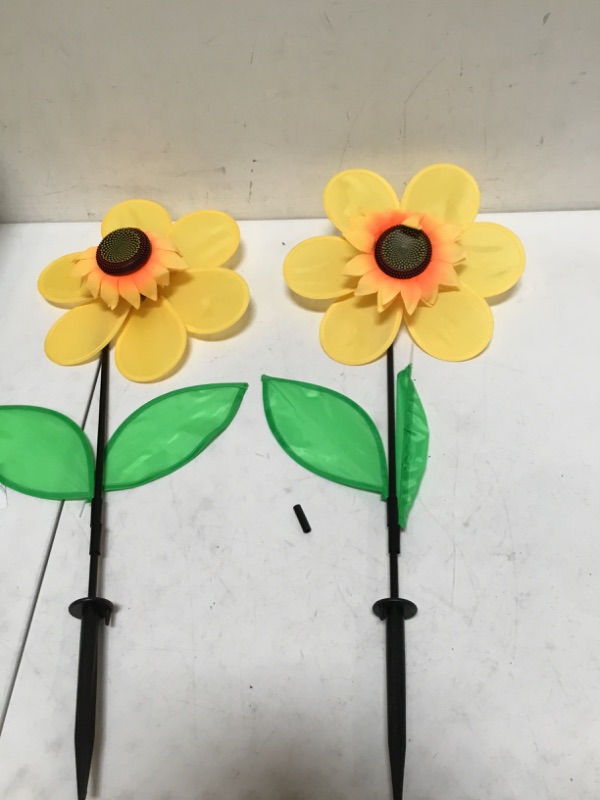 Photo 2 of Okuna Outpost Sunflower Pinwheels for Yard and Garden, Yellow Wind Spinners (12x24 in, 2 Pack)
