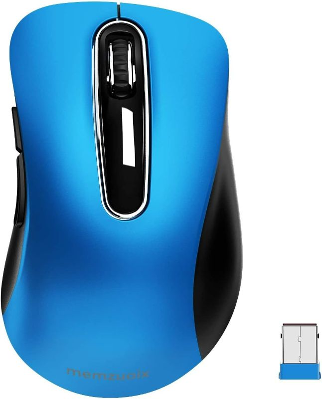 Photo 1 of memzuoix 2.4G Portable Wireless Mouse, 1200 DPI Mobile Optical Cordless Mice with USB Receiver for Computer, Laptop, PC, Desktop, MacBook, 5 Buttons, Blue
