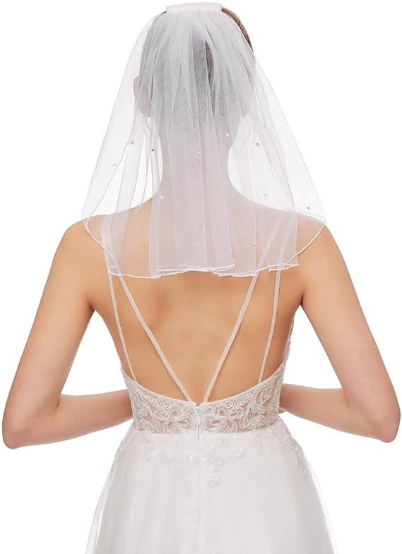 Photo 1 of Bridal Wedding Veil Women's Short Vails with Rhinestone Tulle for Bachelorette Party 38cm/15”
