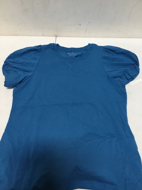 Photo 1 of Blue Puff Sleeve Solid U Neck shirt (XL)