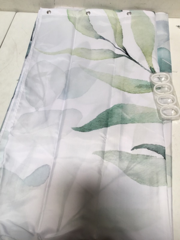 Photo 1 of Green Floral Shower Curtain, Watercolor Botanical Shower Curtains for Bathroom Decor, Eucalyptus Plant Leaves Shower Curtain 72W X 72L Inch with 12 Hooks, Waterproof Fabric Shower Curtain