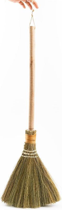 Photo 1 of Small Natural Whisk Broom with Wood Handle Retro Nature. Vietnamese Soft Straw Broom for Cleaning. 