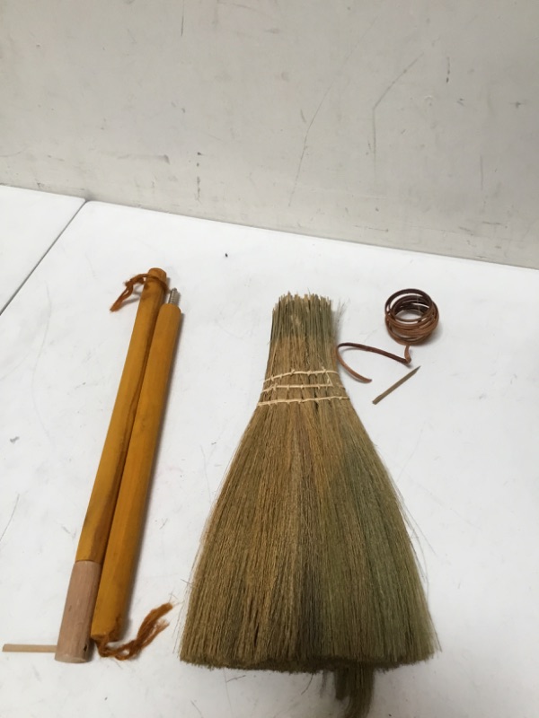Photo 2 of Small Natural Whisk Broom with Wood Handle Retro Nature. Vietnamese Soft Straw Broom for Cleaning. 