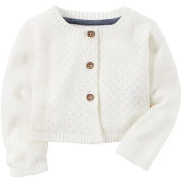 Photo 1 of Carter's Cardigan Sweater  Baby Girl White Pointelle Knit Button Long Sleeve (size 9)
