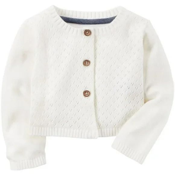 Photo 1 of Carter's Cardigan Sweater  Baby Girl White Pointelle Knit Button Long Sleeve (size 9)
