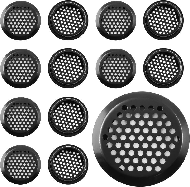 Photo 1 of 50  Pcs Black Air Vents 2.1" (53mm) Circular Soffit Vents Stainless Steel Air Vent Louver Round Mesh Hole Louver for Cabinet Wardrobe Shoecase Honeybee Box