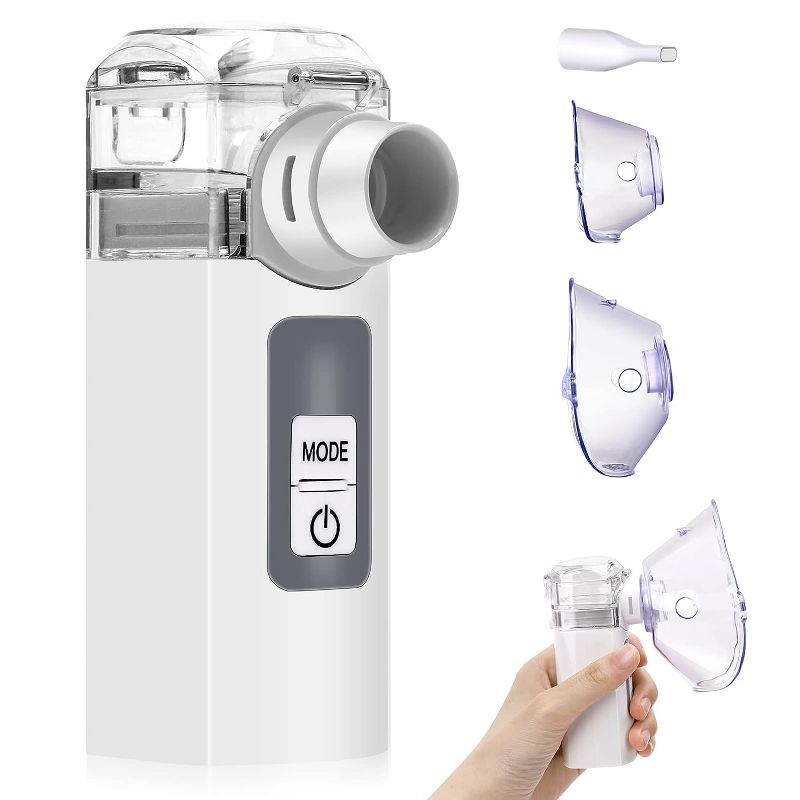 Photo 1 of Portable Nebulizer Handheld Nebulizer Machine for Adults & Kids for Travel and Household Use,Ultrasonic Nebulizers Steam Inhaler for Breathing Problems, White
